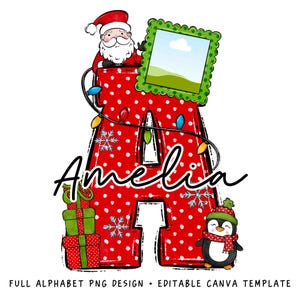 Letra de Navidad, PNG de Navidad, agregue su propio nombre, conjunto completo del alfabeto, diseños de sublimación para bolsas, nombres PNG, imágenes prediseñadas de Navidad