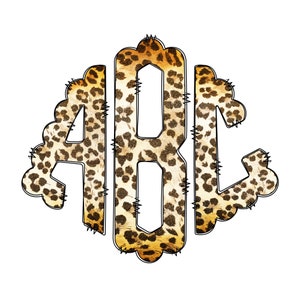 Cheetah Monogram Letters, Sublimation PNG Hand Drawn Doodle Full Alphabet Bundle, Left Middle Right Doodle Letters PNG