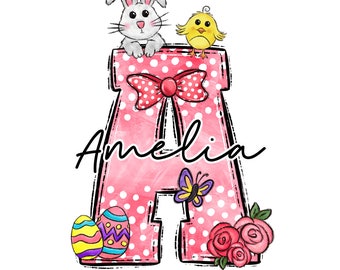Easter Bunny Doodle Letter PNG, Add Your Own Name, CANVA Template, Personalized Custom Name design for Family and Kids Shirt, Spring Design