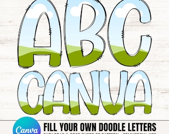 Canva Frame Doodle Alphabet Letters, Fill your own Doodle Letters on CANVA, Commercial Use, UPPERCASE, Editable Letters Canva template