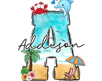 Beach Doodle Letters PNG, Add Your Own Name, CANVA Template, Personalized Name design for Family and Kids Shirt, Summer Sublimation Design