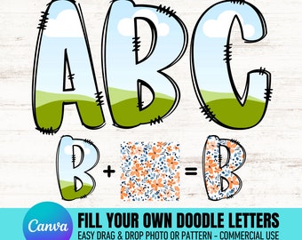 Canva Frame Doodle Alphabet Letters, Fill your own Doodle Letters on CANVA, Commercial Use, UPPERCASE, Editable Letters Canva template