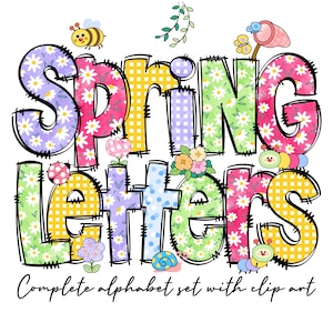 Spring Clipart Spring Sublimation Doodle Letter Bundle PNG, Letras del alfabeto de flores de primavera, Doodle dibujado a mano, Letras de primavera dibujadas a mano