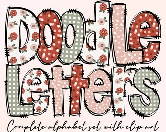 Floral Boho Spring Doodle Letters PNG Bundle, Spring Flower Alphabet, Hand Drawn Doodle Letters, Spring Sublimation Designs, Floral Letters