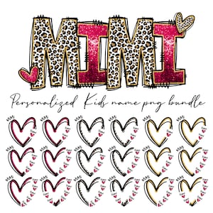 Mimi Personalized Kids Names With Hearts PNG Bundle, CANVA TEMPLATE, Heart with children's Names, Gift For Mimi, Personalized Doodle Heart
