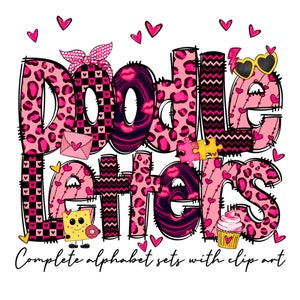 Letras de Doodle de San Valentín con Clip Art PNG, Alfabeto de Doodle de San Valentín, Alfabeto del Día de San Valentín PNG, Cartas de San Valentín, Haz tu propio nombre