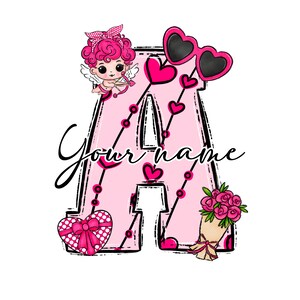 CANVA TEMPLATE Carta de garabato del día de San Valentín, agregue su propio nombre, diseño de nombre personalizado para camisas familiares y para niños o bolsas de mano PNG