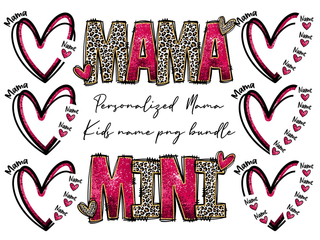 Personalized Kids Names With Hearts PNG Bundle, CANVA TEMPLATE, Heart ...