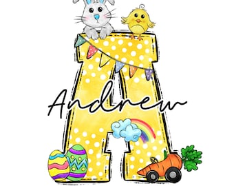 Easter Bunny Doodle Letter PNG, Add Your Own Name, CANVA Template, Personalized Custom Name design for Family and Kids Shirt, Spring Design