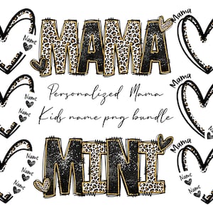 Nomes de crianças personalizados com pacote PNG de corações, coração com nomes de crianças, presente para a mãe, coração de doodle personalizado, nome de família personalizado