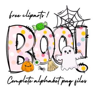 Halloween Doodle letters with Clip Art PNG Files, Make your own Name, Doodle Alpha Bundle, Halloween Clipart Alphabet Doodle Set PNG