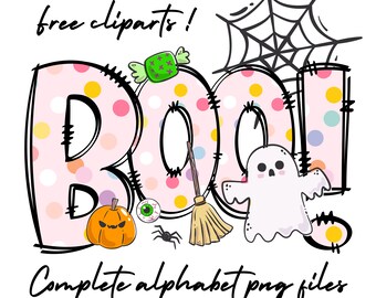 Halloween Doodle letters with Clip Art PNG Files, Make your own Name, Doodle Alpha Bundle, Halloween Clipart Alphabet Doodle Set PNG