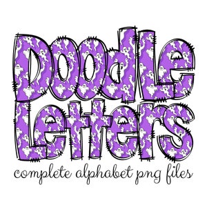 Halloween Ghost Doodle letters, Hand Drawn Doodle Alpha Bundle Patterned Numbers & Alphabet Doodle Set Sublimation Font PNG