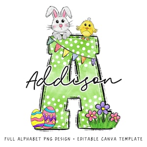 Easter Bunny Doodle Letter PNG, Add Your Own Name, CANVA Template, Personalized Custom Name design for Family and Kids Shirt, Spring Design