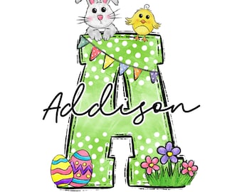 Easter Bunny Doodle Letter PNG, Add Your Own Name, CANVA Template, Personalized Custom Name design for Family and Kids Shirt, Spring Design