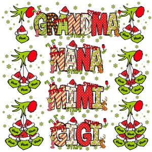 Paquete familiar personalizado para niños en formato PNG (1 a 6 nombres), plantilla CANVA, nombre personalizado para niños y abuelas en Navidad, regalo para Nana, camisetas navideñas para Nana