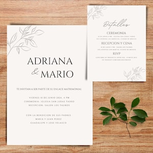 Invitaciones De Boda Editable Digitales en Español, Para Editar e Imprimir en espanol, Faire-part de mariage espagnol, Modèle d'invitation de mariage