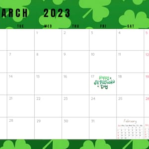 Maart 2023 afdrukbare kalender png