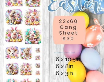 Easter DTF Transfers,dtf transfers,highland cows,pigs,highland cow dtf,pig dtf,easter gang sheet,highland cow dtf,pig dtf,cows,pigs,piggies