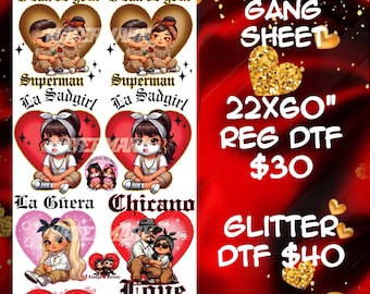 Chicano Valentine's DTF Transfers: 22x60 Gang Sheet