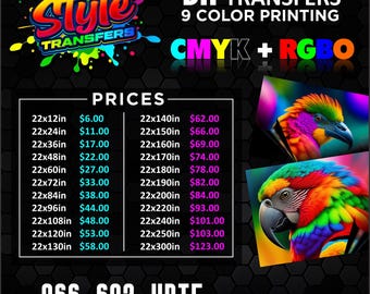 CMYK+RGBO DTF Transfers: Custom Gang Sheet, 9 Color Printing