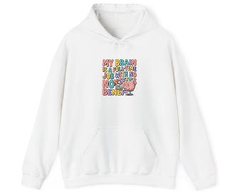 anxious but functioning Hoodie | mental health humor, retro wavy text