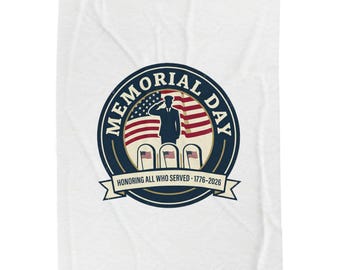 Memorial Day 1776–2026 Velveteen Blanket | USA 250 Vintage Distressed, Red White Blue