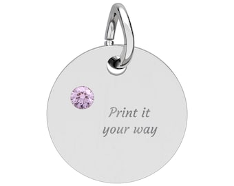 Personalized Birthstone Circle Charm engraved pendant, Mother's Day, Birthday, Gift for her