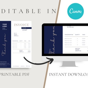 BLUE Editable Invoice Template Printable Invoice Template Canva Invoice ...