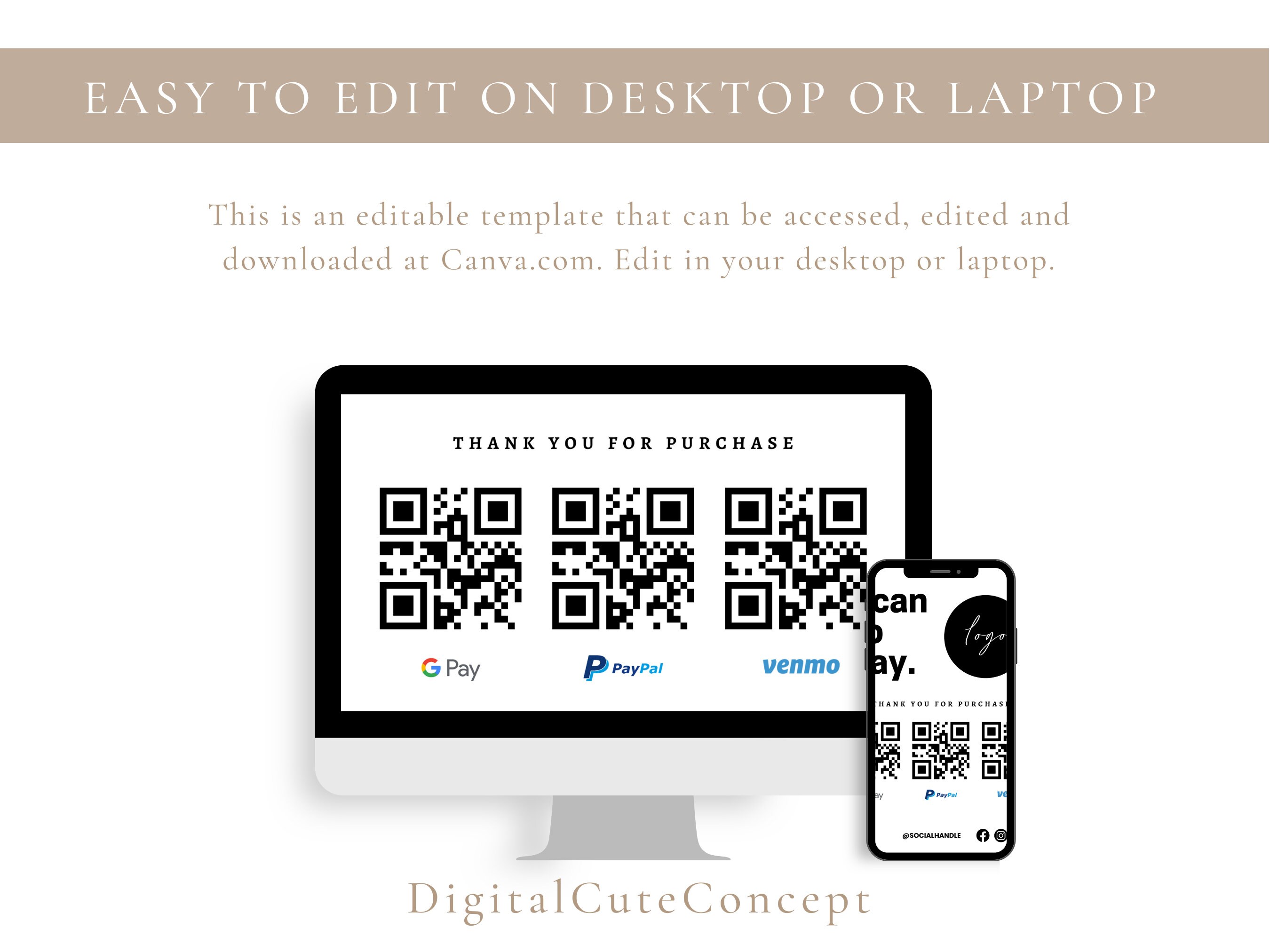 Editable Scan Code Minimalist Editable Scan to Pay Sign in | Scan to Pay Canva Template ...