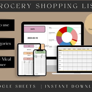 Grocery List and Meal Planner Google Sheet Spreadsheet | Shopping List Template Google Sheets | Automated Grocery List | Grocery Checklist