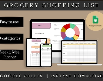 Grocery List and Meal Planner Google Sheet Spreadsheet | Shopping List Template Google Sheets | Automated Grocery List | Grocery Checklist