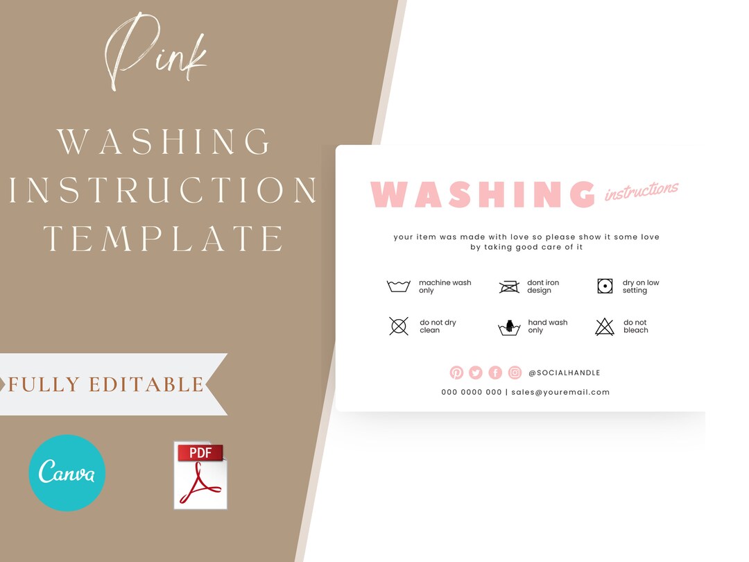 Pink Printable Washing Instruction Template | Washing Instruction Care ...