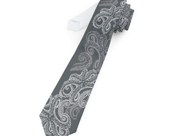 Ghost Tentacles Octopus Squid Sucker Fathers Day Pewter Gray Silver Necktie