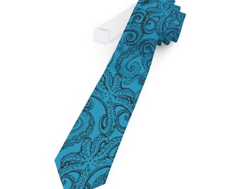 Turquoise Sea Blue Tentacle Octopus Squid Underwater Ocean Life Fathers Day Necktie