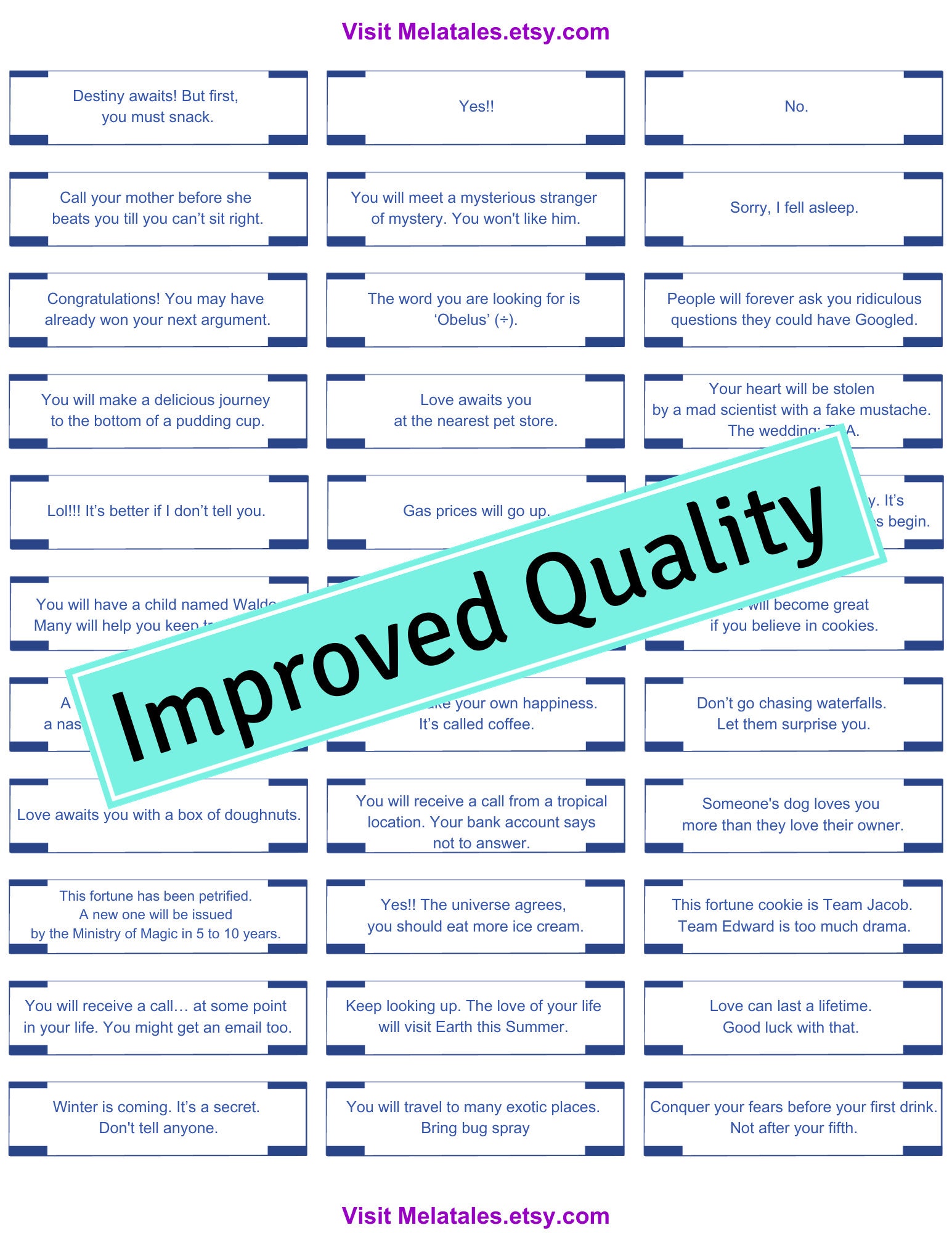 99 Funny Fortune Cookie Messages Digital Download Fun Fortunes and Messages Etsy