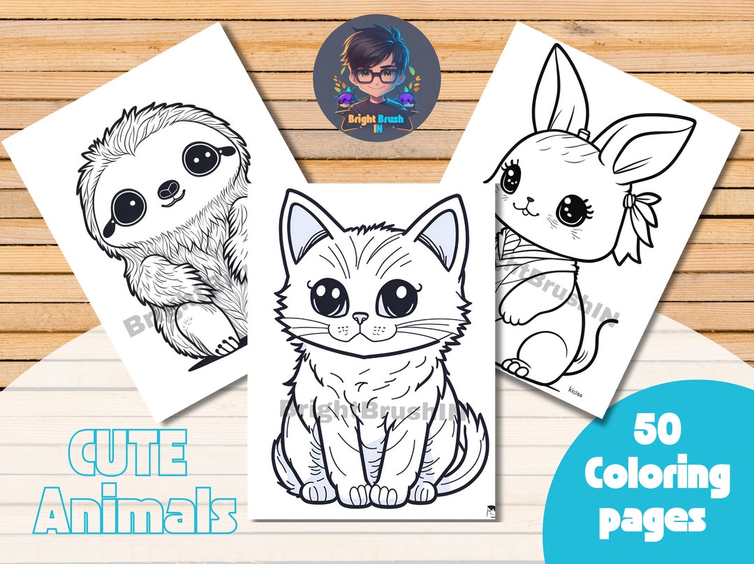 50 Printable Cute Animals Coloring Pages for Kids, Children Coloring Pages Animal, Kawaii ...