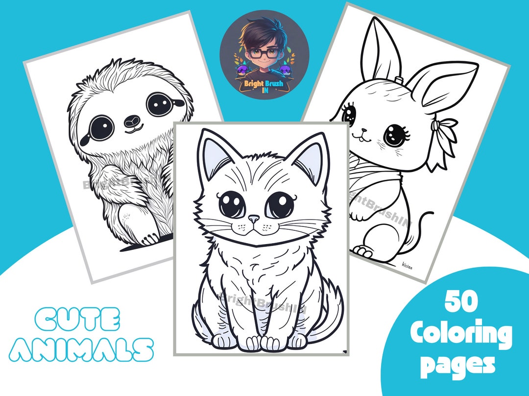 50 Printable Cute Animals Coloring Pages for Kids Children - Etsy