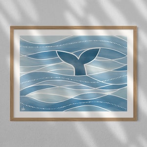Whale Print, Humpback Whale, Whale Tail, Printable Art, Digital Download, Wall Art, Poster, Abstract Painting, Modern, Decor, Blue Ocean