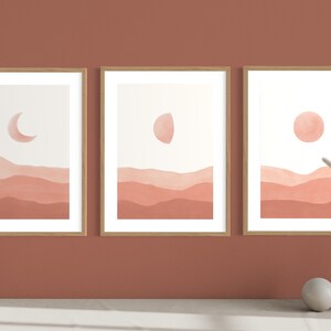 Triple Moon Print, Printable Art, Digital Download, Wall Art, Poster, Pittura astratta, Arte murale moderna, Decorazioni per la casa, Boho, Pastello, Moon Art