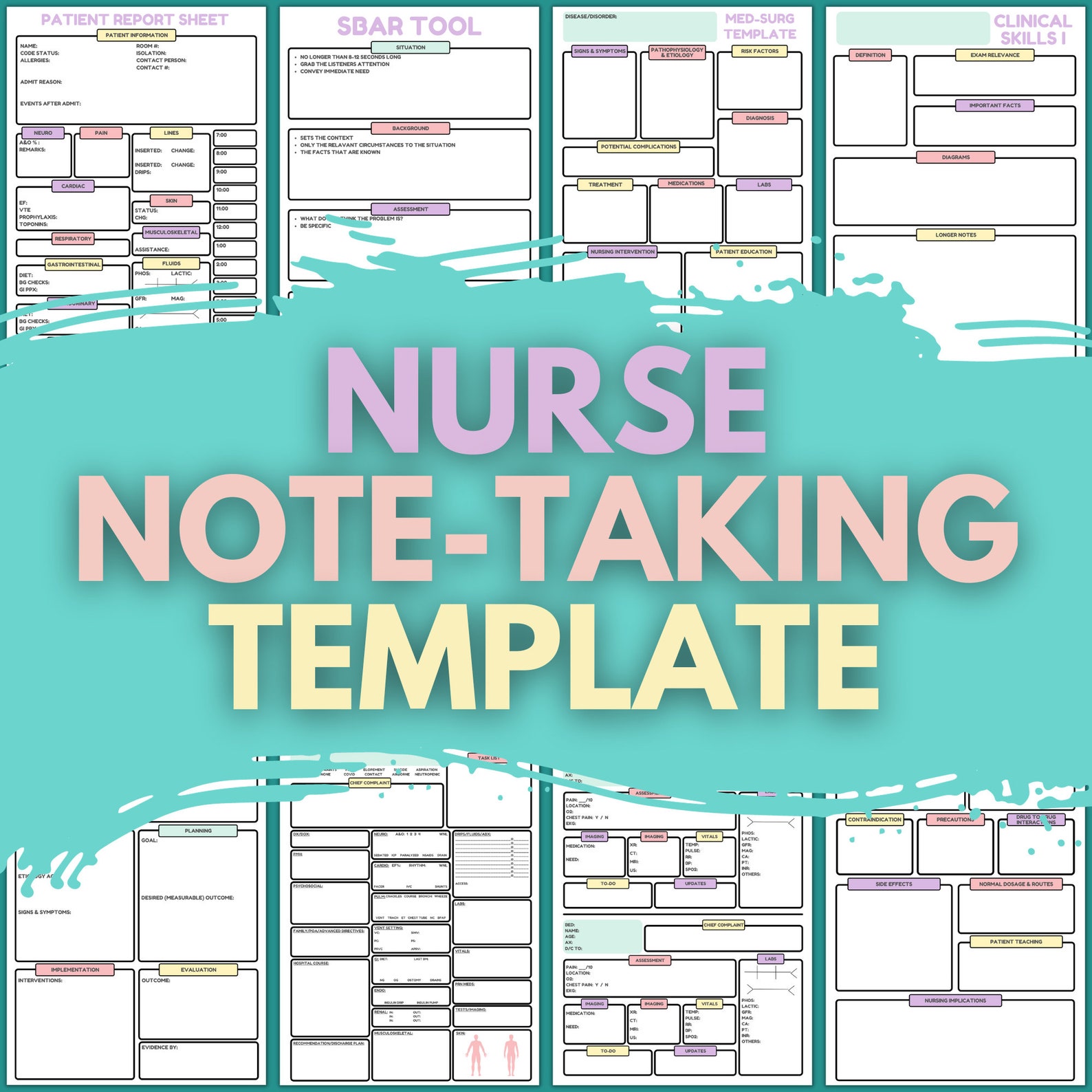 Complete Nurse Note Taking Templates Bundle Nursing Study Guides 14