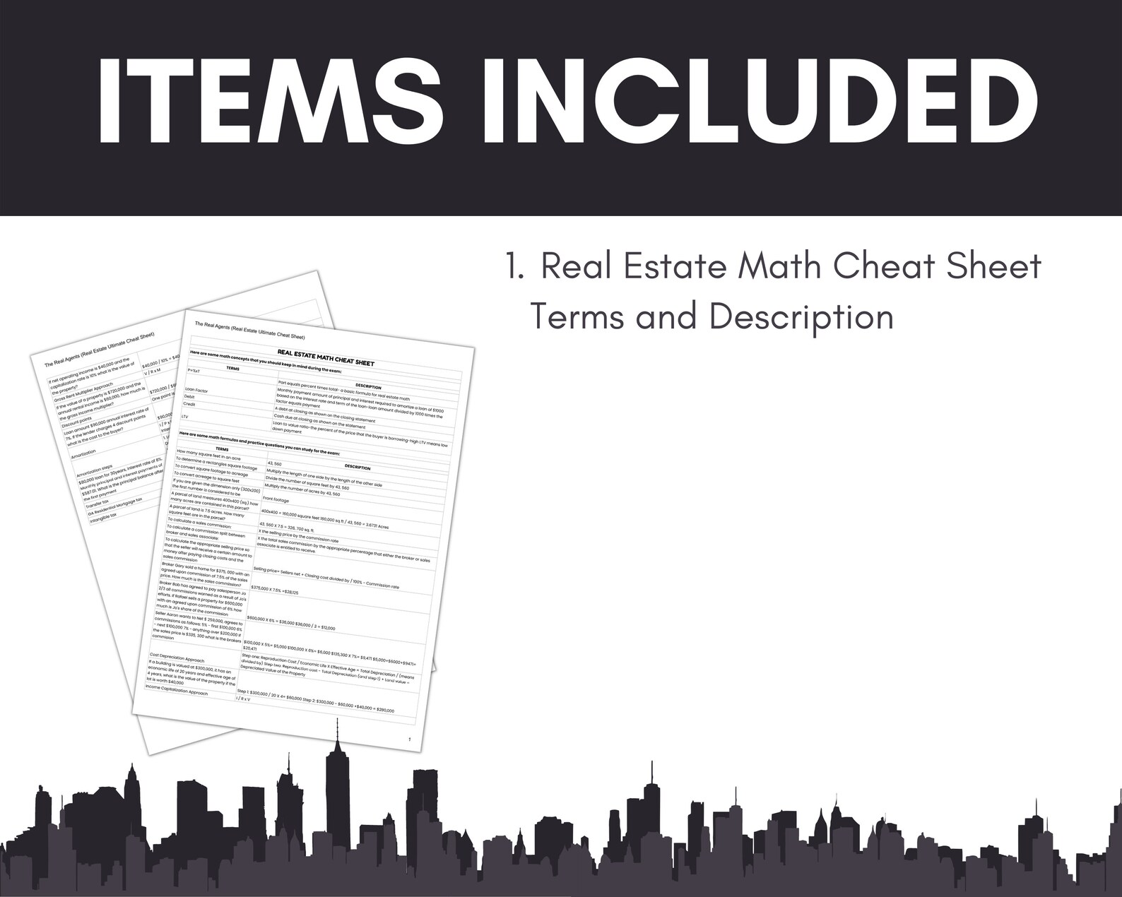 Real Estate Math Cheat Sheet 2 Pages RE Exam Realtor Study Guide Agent
