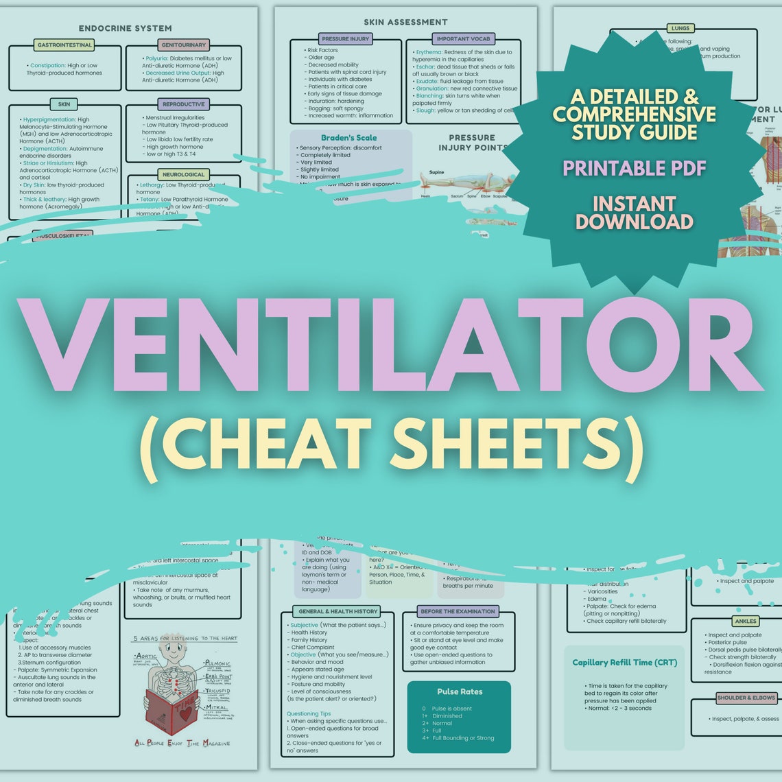 Ventilator Cheat Sheet Nurse Study Note Guide NCLEX Prep Sheet Instant ...
