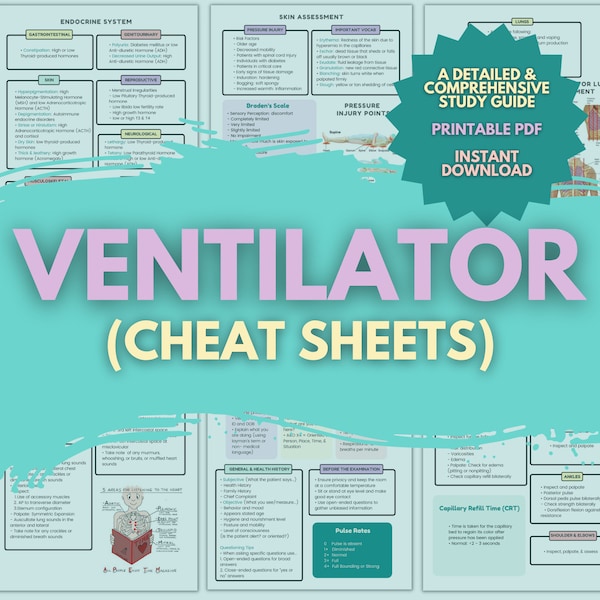 Ventilator Cheat Sheet | Nurse Study Note Guide | NCLEX prep sheet | Instant Digital Download PDF Printable