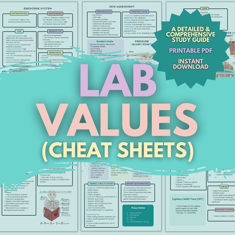 Laboratory Values Cheat Sheet Nursing Study Sheets Med School Learning Material Premed Digital