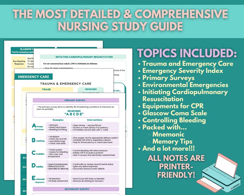 Nurse Emergency Care Study Guide Notes 8 Pages PDF Digital Download ...