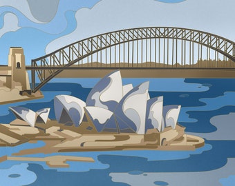 Trippy Sydney Opera House Harbour Bridge Printable Wall Art | Travel Photography Print | Instant Digital Download