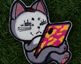 ANIME EMBROIDERED PATCH, Iron-on Badge Funny Anime Cat Meme, Applique Gift Merch