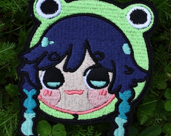 Frog Hat Genshin Embroidered Iron-On Patch – Game Meme Cute Badge