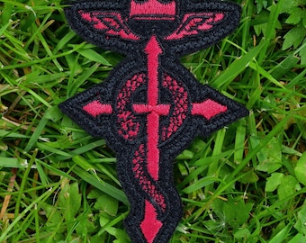 Anime Embroidered Iron-on Patch - Red Flamel Alchemist Symbol Badge